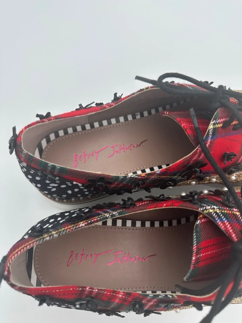 Betsy Johnson Skyyla Lace Up Plarform Oxfords Size 10 Shoes Unique Sparkly Plaid - Picture 11 of 16